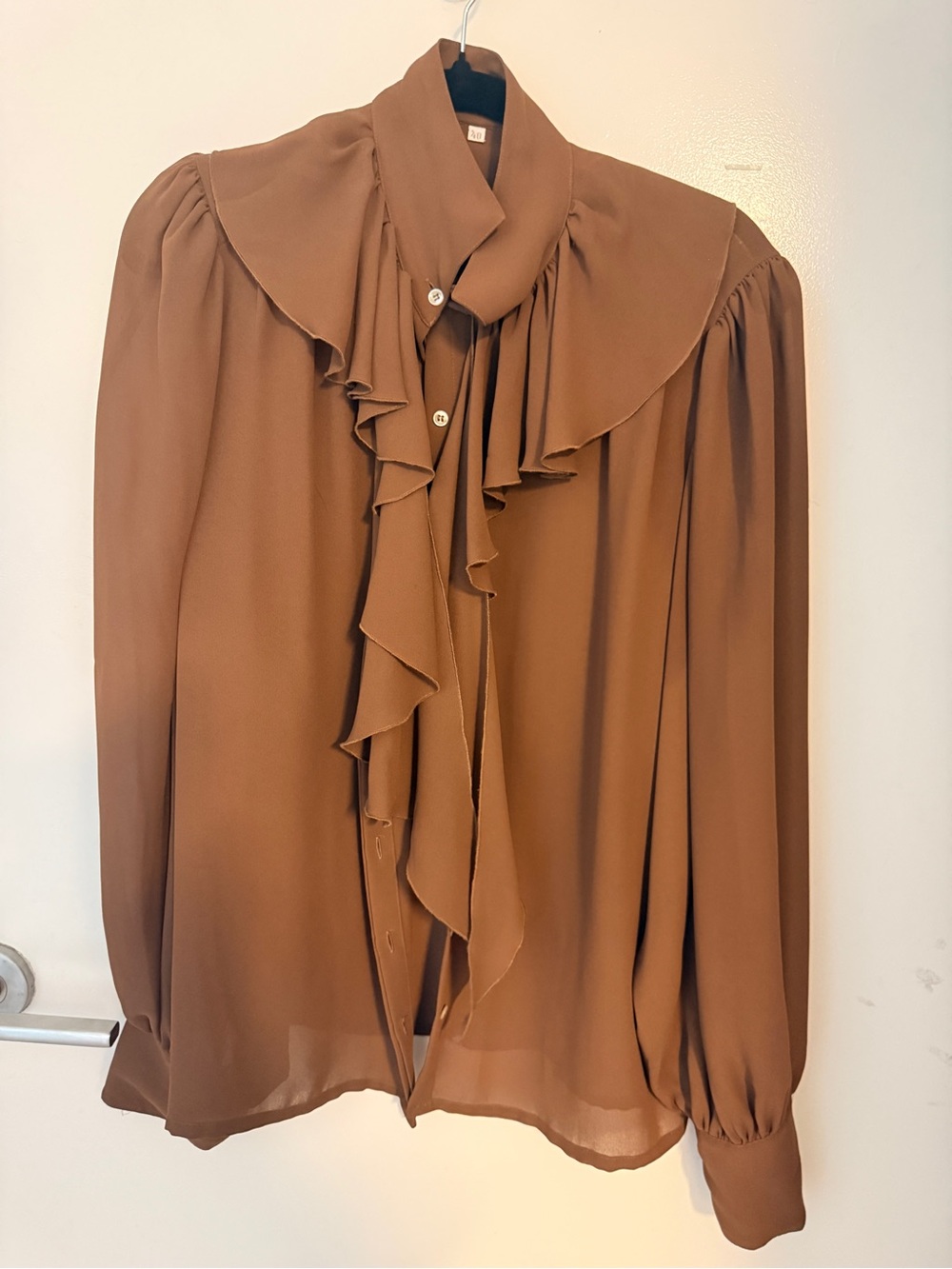Vintage Brown Ruffle Statement Collar Secretary Blouse